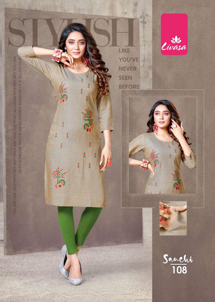 Livasa Sanchi Ethnic Wear Rayon Embroidery Design Fancy Latest Kurti Collection